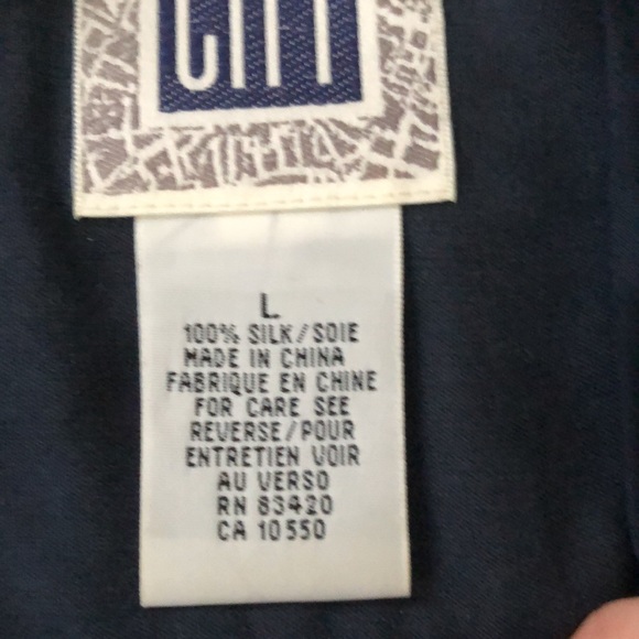 Vintage Navy 100% Silk Button Down Blouse - Picture 4 of 10